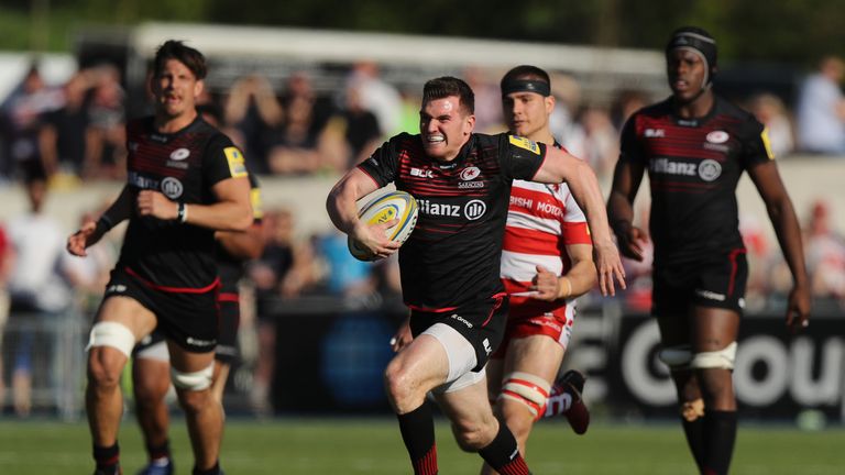 Ben Spencer breaks away for Saracens in their final game of the regular season against Gloucester Rugby