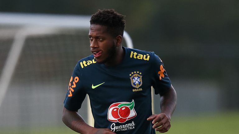 Fred trains with Brazil ahead of the World Cup. 