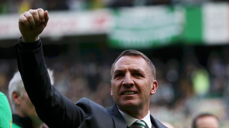 Brendan Rodgers during the Scottish Premier League match between Celtic and Rangers at Celtic Park on April 29, 2018 in Glasgow, Scotland.