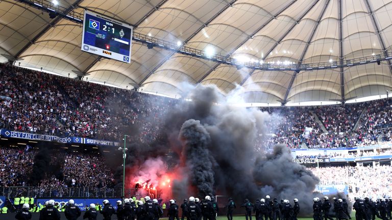  during the Bundesliga match between Hamburger SV and Borussia Moenchengladbach at Volksparkstadion on May 12, 2018 in Hamburg, Germany.