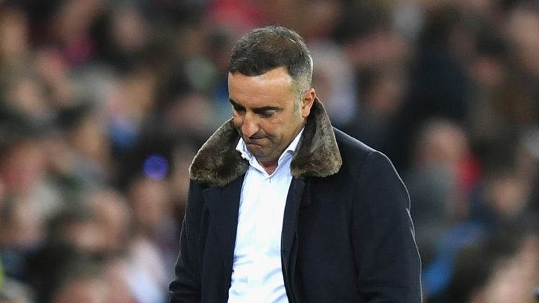Carlos Carvalhal reacts after Swansea's 1-0 defeat to Southampton