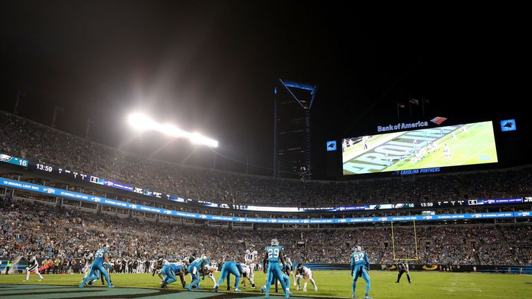 during their game at Bank of America Stadium on October 12, 2017 in Charlotte, North Carolina.