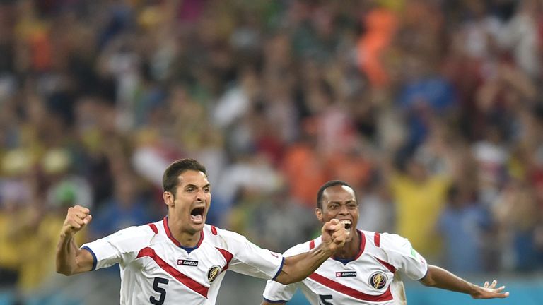 Celso Borges celebrates reaching the quarter-final of the 2014 World Cup
