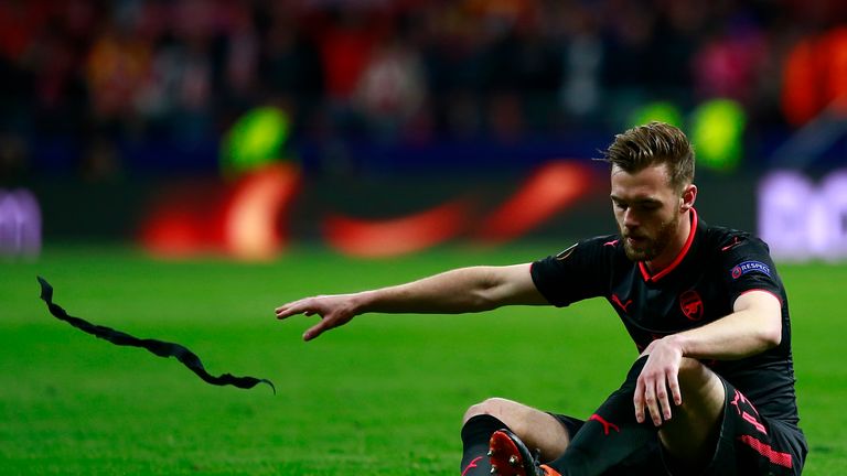 Calum Chambers during the UEFA Europa League Semi Final second leg match between Atletico Madrid  and Arsenal FC at Estadio Wanda Metropolitano on May 3, 2018 in Madrid, Spain.