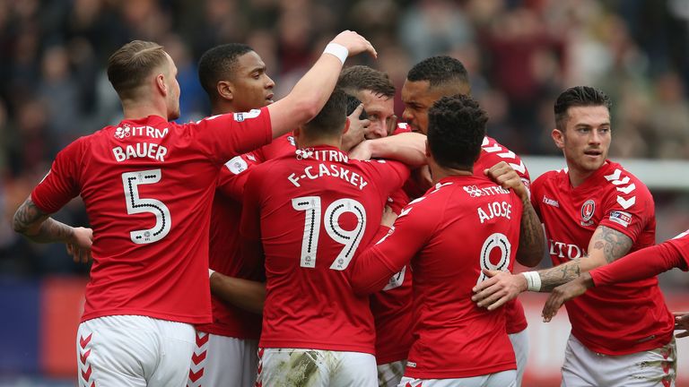 Charlton players celebrate against Blackburn 