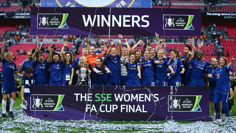 Chelsea Ladies celebrate winning the Women's FA Cup final