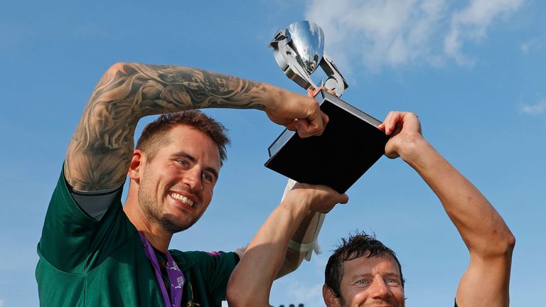 Alex Hales and Chris Read celebrate Nottinghamshire's 2017 Royal London One Day Cup success