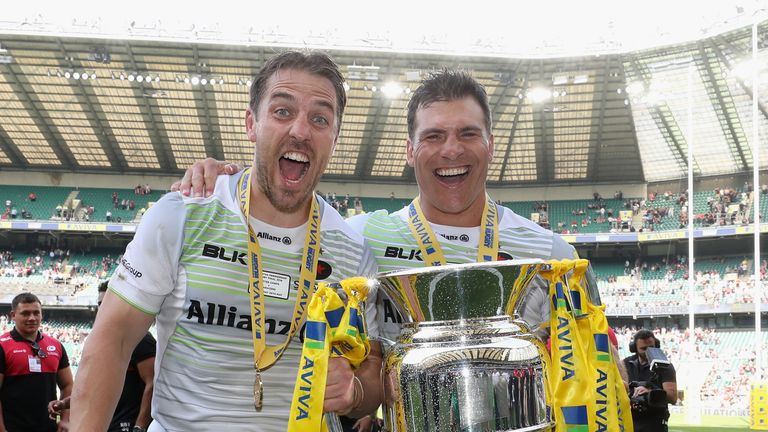 during the Aviva Premiership Final between Exeter Chiefs and Saracens at Twickenham Stadium on May 26, 2018 in London, England.