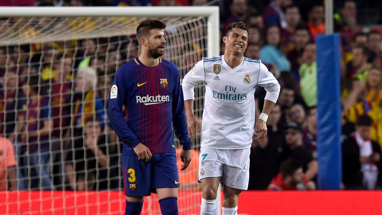 Cristiano Ronaldo during the La Liga match between Barcelona and Real Madrid at Camp Nou on May 6, 2018 in Barcelona, Spain.
