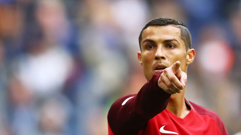 Cristiano Ronaldo gestures during the FIFA Confederations Cup Russia 2017 Group A match between New Zealand and Portugal at Saint Petersburg Stadium on June 24, 2017