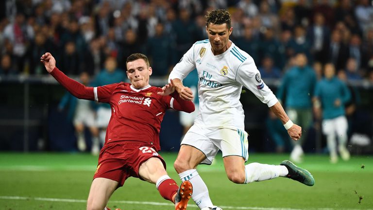 Andy Robertson tackles Cristiano Ronaldo