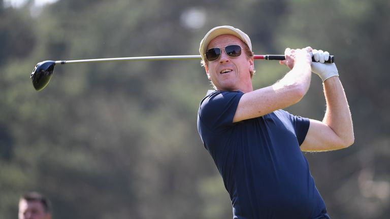 Damian Lewis hits a shot during the pro-am ahead of the BMW PGA Championship at Wentworth 