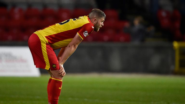 Partick’s Danny Devine looks dejected after defeat to Motherwell