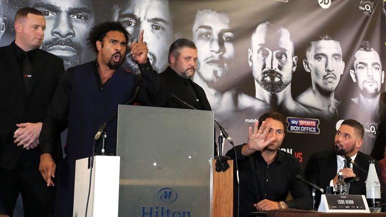 David Haye and Tony Bellew during a press conference ahead fo their first fight in 2017