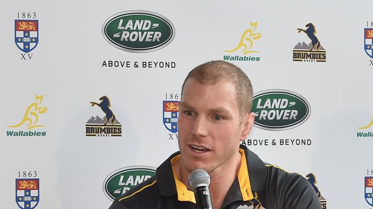 Australia rugby team returning player David Pocock speaks at an event at the Rugby Australia headquarters in Sydney on February 9, 2018.
