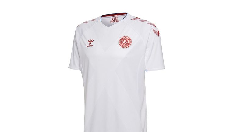 Denmark's away offering is traditional white with the hummel pattern on the sleeves