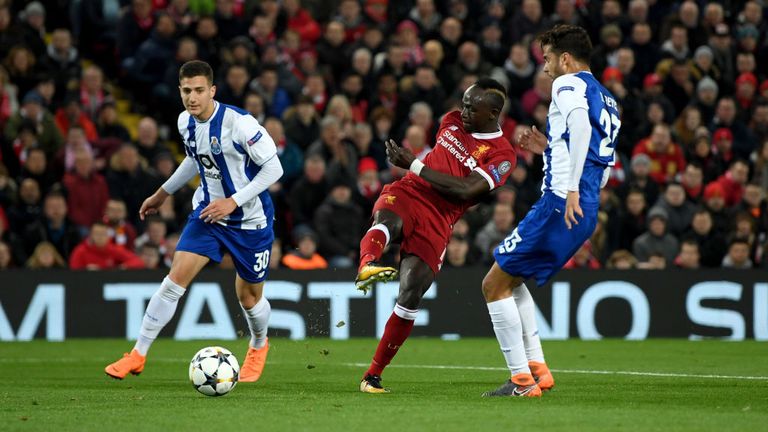 Diogo Dalot (L) during the UEFA Champions League Round of 16 Second Leg match between Liverpool and FC Porto at Anfield on March 6, 2018 in Liverpool, United Kingdom.