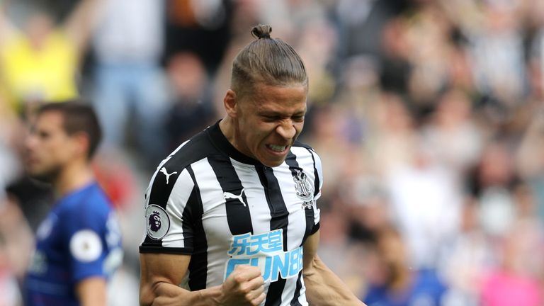 Newcastle United's Dwight Gayle celebrates scoring his side's first goal of the game