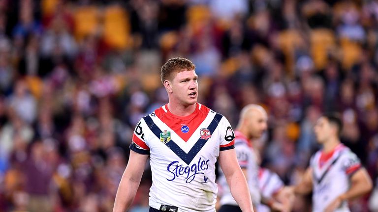 Dylan Napa of the Roosters is sin-binned during the round 11 NRL match between the Brisbane Broncos and the Sydney Roosters