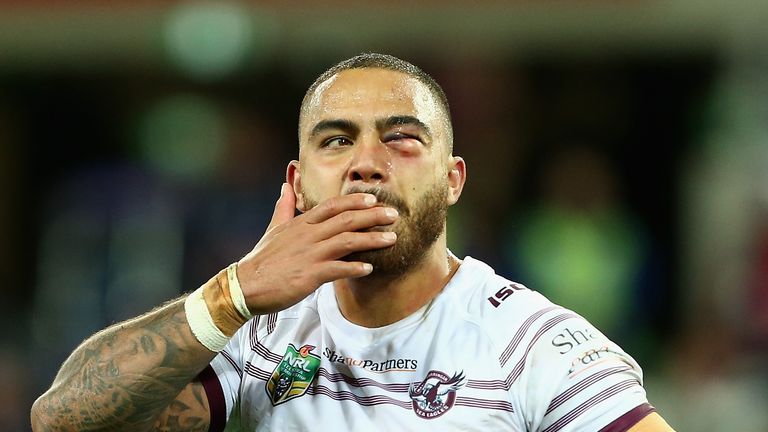 Dylan Walker of the Manly Sea Eagles is sin-binned during the game against Melbourne Storm