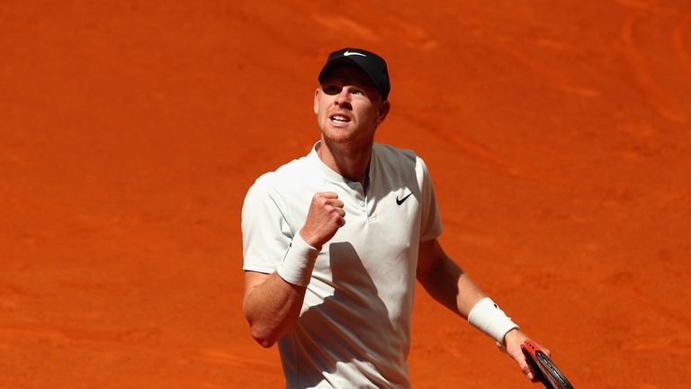 MADRID, SPAIN - MAY 10:  Kyle Edmund of Great Britain reacts in his singles match against David Goffin of Belgium during day six of Mutua Madrid Open at La Caja Magica on May 10, 2018 in Madrid, Spain.  (Photo by Clive Brunskill/Getty Images)