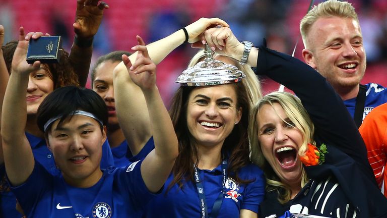  during the SSE Women's FA Cup Final match between Arsenal Women and Chelsea Ladies at Wembley Stadium on May 5, 2018 in London, England.