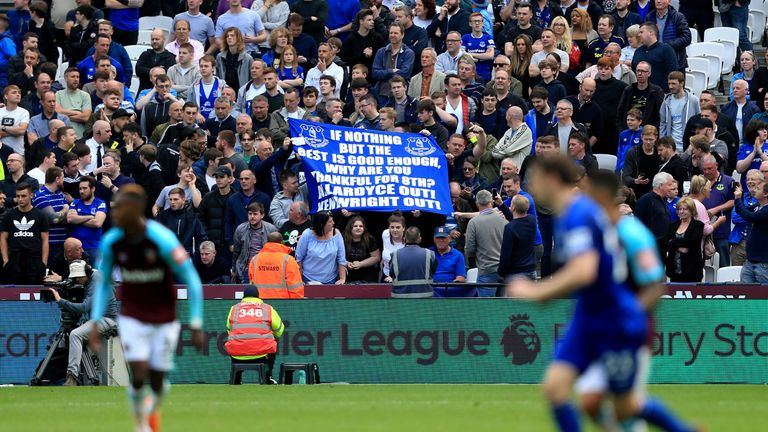 Everton fans unfurl a banner during the West Ham defeat calling for change