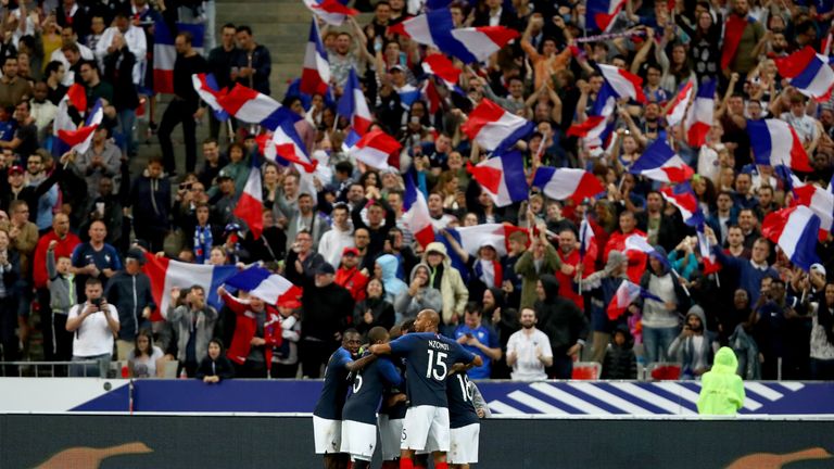 France celebrate after scoring against the Republic of Ireland