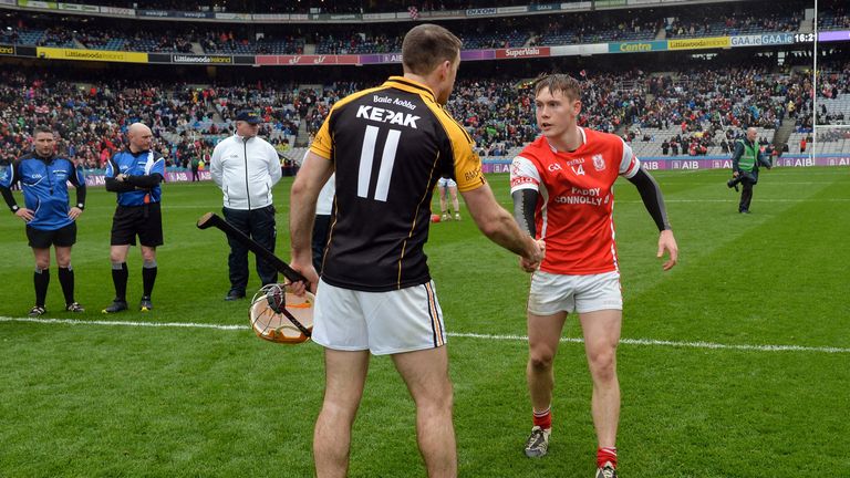 Brennan congratulates Con O'Callaghan after the All-Ireland final in 2017.