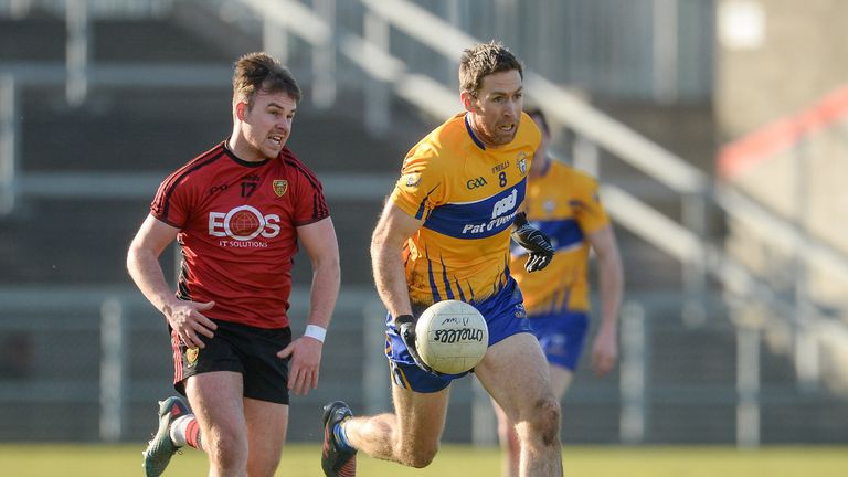 Brennan of Clare in action against Down during the Allianz Football League.