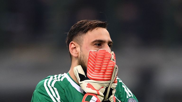 Gianluigi Donnarumma during UEFA Europa League Round of 16 match between AC Milan and Arsenal at the San Siro on March 8, 2018 in Milan, Italy.