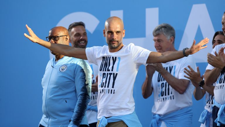 Pep Guardiola during Manchester City's title celebrations