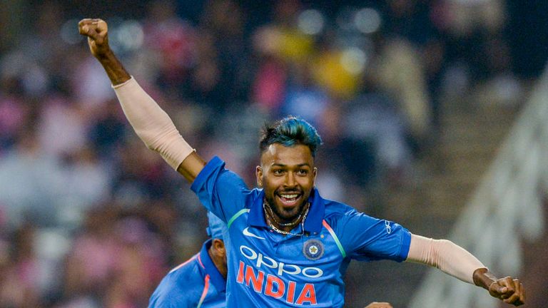 Hardik Pandya of India celebrates with teammates after dismissing AB de Villiers of South Africa during the 4th Momentum ODI match between South Africa and India at Bidvest Wanderers on February 10, 2018 in Johannesburg, South Africa. (Photo by Sydney Seshibedi/Gallo Images)