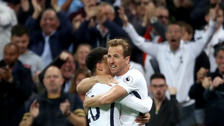 Harry Kane celebrates scoring the first goal of the game