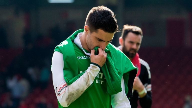 Hibernian's Jamie MacLaren is left frustrated at full time