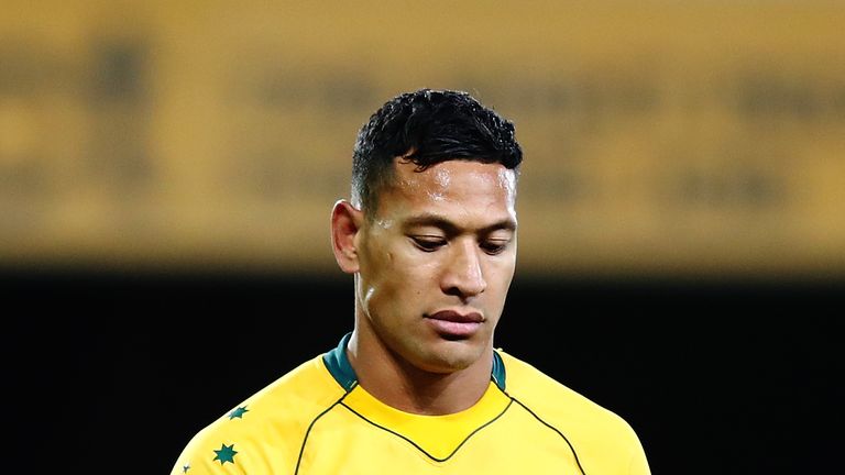 Israel Folau during The Rugby Championship Bledisloe Cup match between the New Zealand All Blacks and the Australia Wallabies at Forsyth Barr Stadium on August 26, 2017 in Dunedin, New Zealand