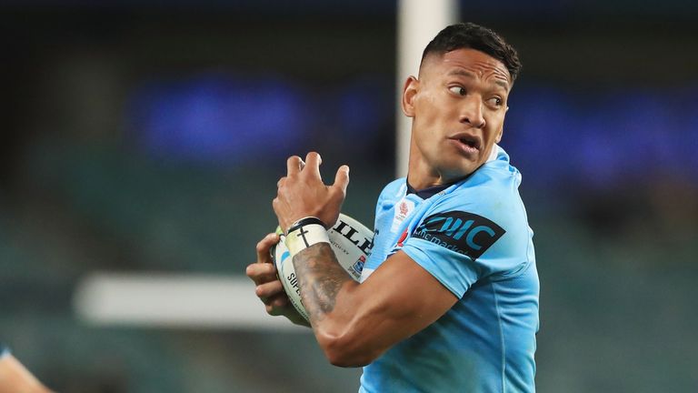 Israel Folau during the round 14 Super Rugby match between the Waratahs and the Highlanders at Allianz Stadium on May 19, 2018 in Sydney, Australia.