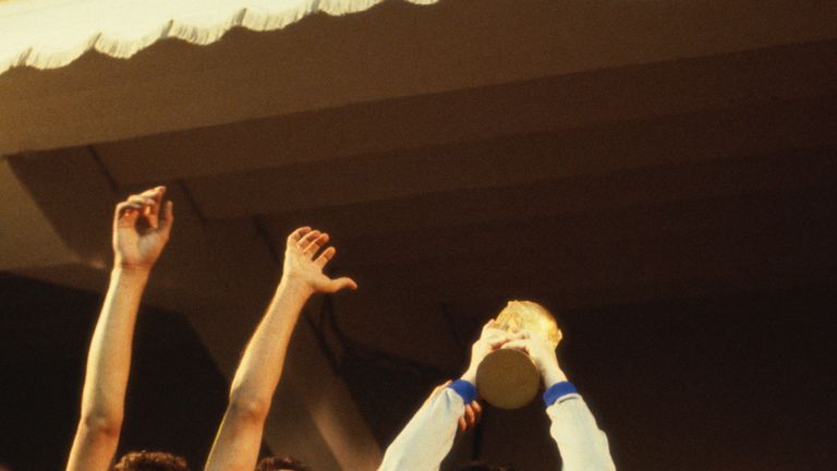 Italy lift the World Cup trophy in 1982