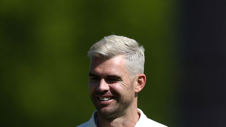 James Anderson of Lancashire in action during day two of the Specsavers County Championship match between Lancashire and Somerset at Old Trafford on May 5, 2018 in Manchester, England.  (Photo by Jan Kruger/Getty Images)