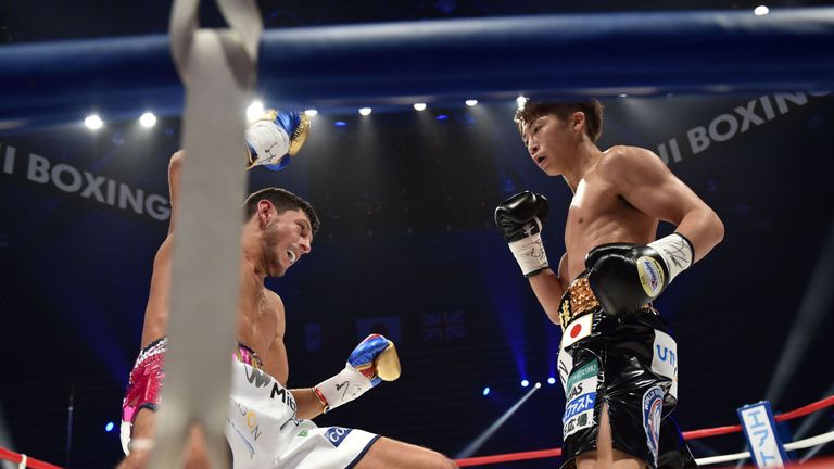 Jamie McDonnell and Naoya Inoue during their WBA world bantamweight title fight in Tokyo