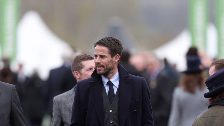 Former footballer Jamie Redknapp during Champion Day of the 2017 Cheltenham Festival at Cheltenham Racecourse.