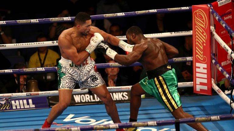  during the Commonwealth Heavyweight Title fight between Lenroy Thomas and Joe Joyce at The O2 Arena on May 5, 2018 in London, England.