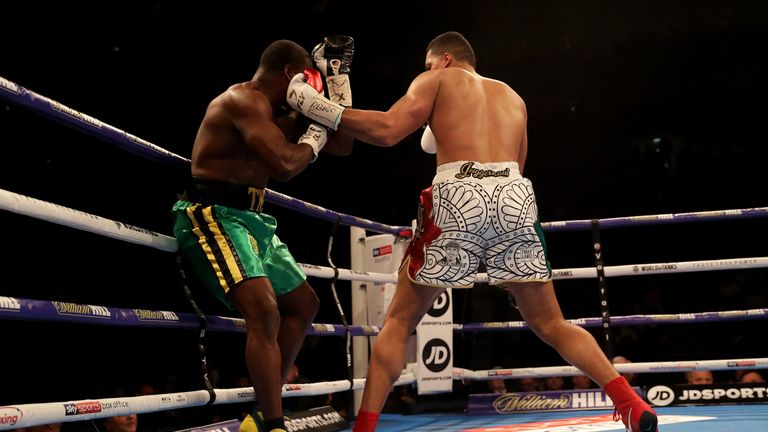  during the Commonwealth Heavyweight Title fight between Lenroy Thomas and Joe Joyce at The O2 Arena on May 5, 2018 in London, England.