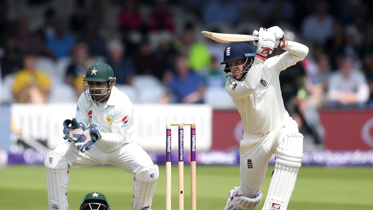 Joe Root plays a shot against Pakistan in the first Test at Lord's