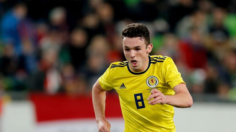 BUDAPEST, HUNGARY - MARCH 27: John McGinn #8 of Scotland in action during the International Friendly match between Hungary and Scotland at Groupama Arena on March 27, 2018 in Budapest, Hungary. (Photo by Laszlo Szirtesi/Getty Images)