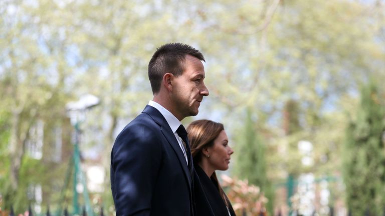 Former Chelsea captain John Terry and wife, Toni, arrive for Ray Wilkins' memorial service St Luke's and Christ Church in London