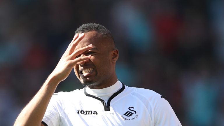Jordan Ayew reacts after Swansea lose to Bournemouth