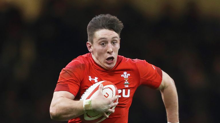Josh Adams in action during the NatWest Six Nations match between Wales and Scotland at the Principality Stadium on February 3, 2018