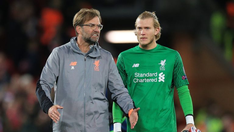 Liverpool manager Jurgen Klopp speaks to Liverpool goalkeeper Loris Karius after the UEFA Champions League, Semi Final First Leg match at Anfield, Liverpool. PRESS ASSOCIATION Photo. Picture date: Tuesday April 24, 2018. See PA story SOCCER Liverpool. Photo credit should read: Peter Byrne/PA Wire