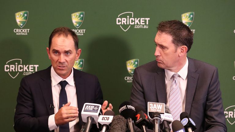 Justin Langer speaks to the media as he is appointed Australia head coach